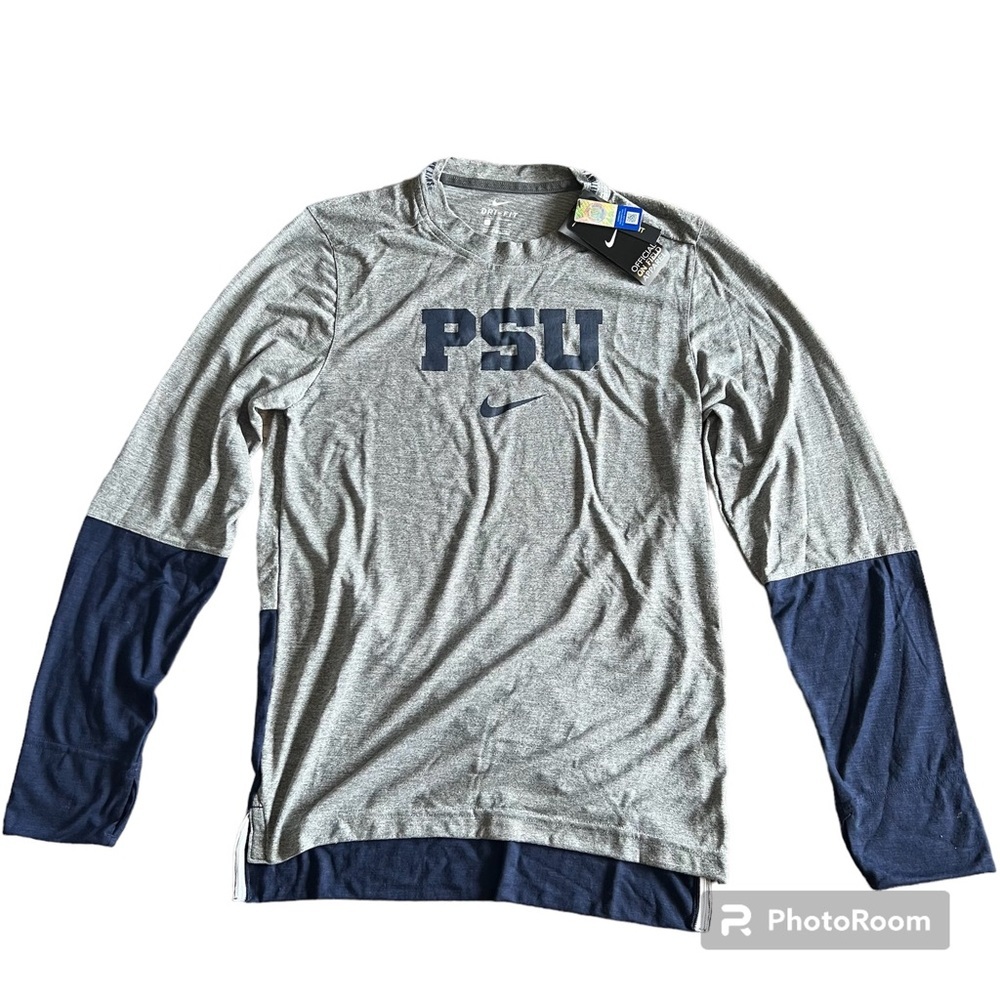 Nike PSU Long Sleeve Shirt Gray/Navy Blue Size S